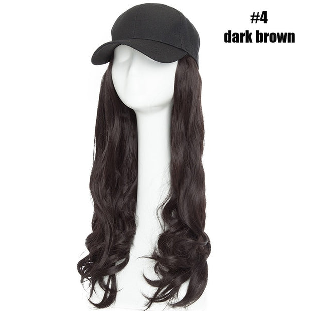 Baseball Cap With Hair Long Wavy hair attachment - multi color