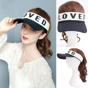Chic visor style sunhat with hair attached for the get up and go look!