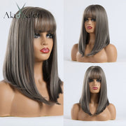 Ombre Brown Golden Short Straight Hair Lolita Bobo Wigs with Bangs