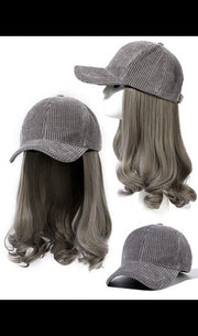 Corduroy cap with shoulder length hair! Stunning grey option!