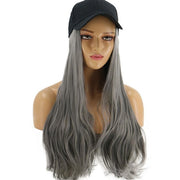 Baseball cap with long wavy hair attachment ultra chic.