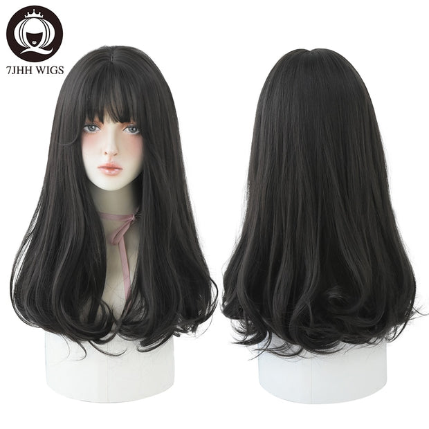 Light Brown Wig For Women With Fringe Fashion Heat Resistant Mid-Length Synthetic Wig
