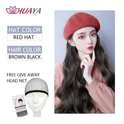 Multi color Beret with long wavy hair attachment!