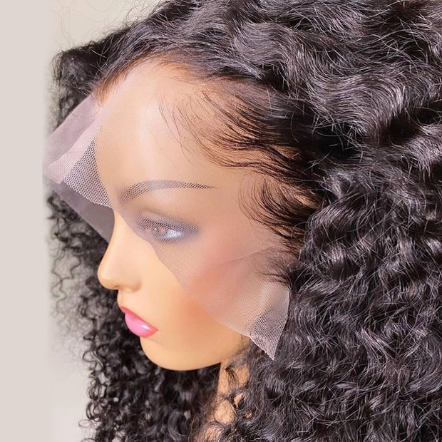 Real hair Water Wave Glueless Lace Front Wig pre-plucked