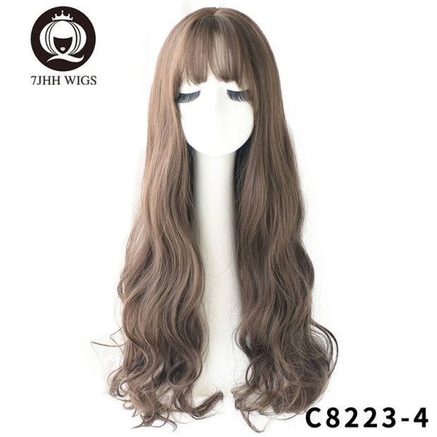Light Brown Wig For Women With Fringe Fashion Heat Resistant Mid-Length Synthetic Wig