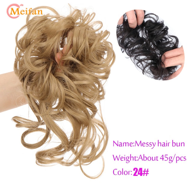 Messy Curly Bun Scrunchie Chignon Extension With Rubber Band